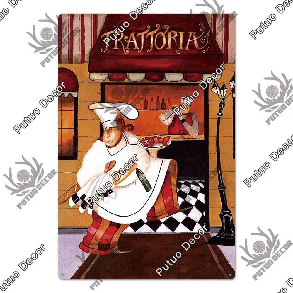 Putuo Decor Chef Metal Painting Retro Tin Sign Cook Kitchen Vintage Wall Decor Restaurant Diner Bistro