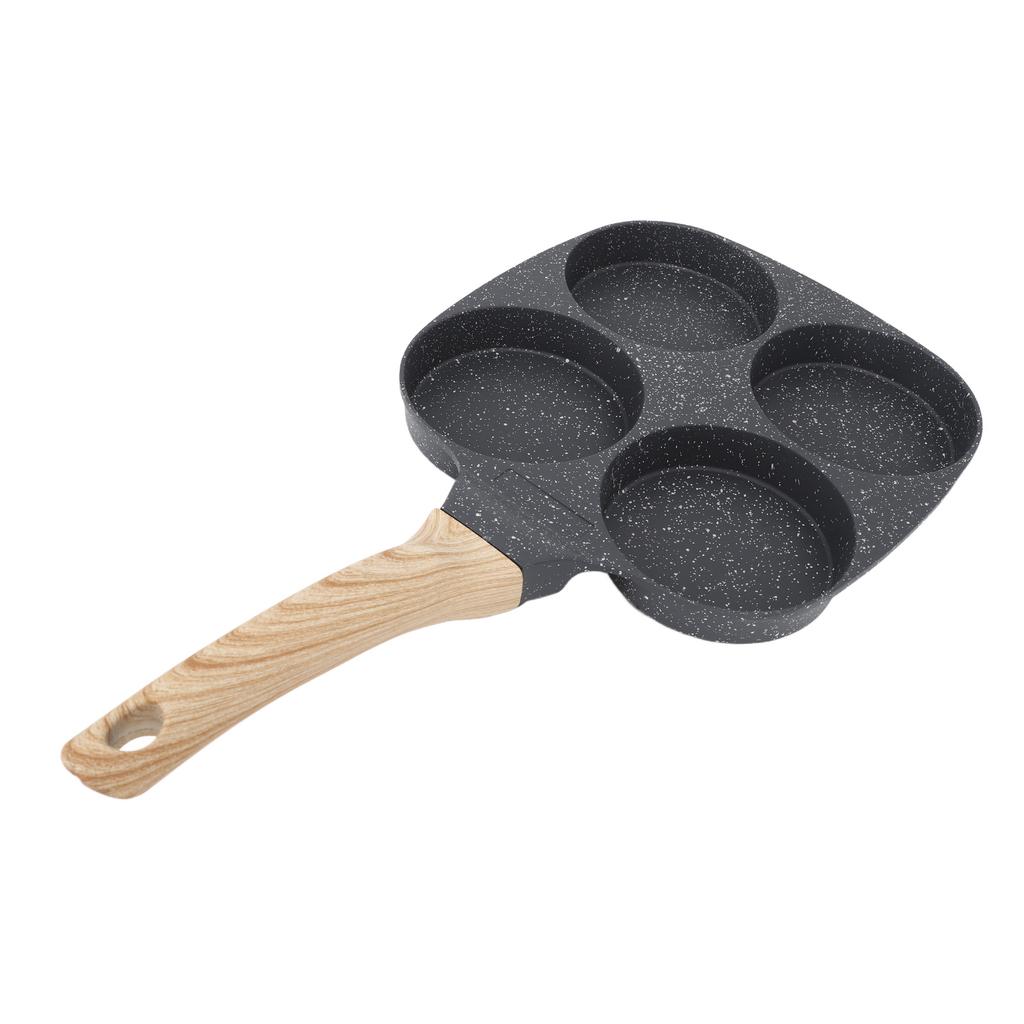 Aluminum 4 Cup Egg Frying Pan Non Stick Egg Cooker Pan Pancake Pan Easy Clean Wooden Handle For Gas Stove Induction Cookware