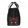 Day Of The Dead Kitten Cat Sugar Skull Lunch Box Multifunction Mexican Halloween Floral Thermal Cooler Food Insulated Lunch Bag