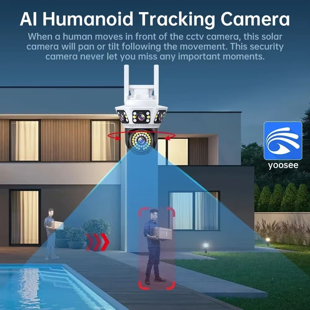 LS VISION 6K Outdoor WiFi Video Surveillance Camera 12MP Four-lens Three-screen AI Human Body Detection Bidirectional Voice IP Camera CCTV