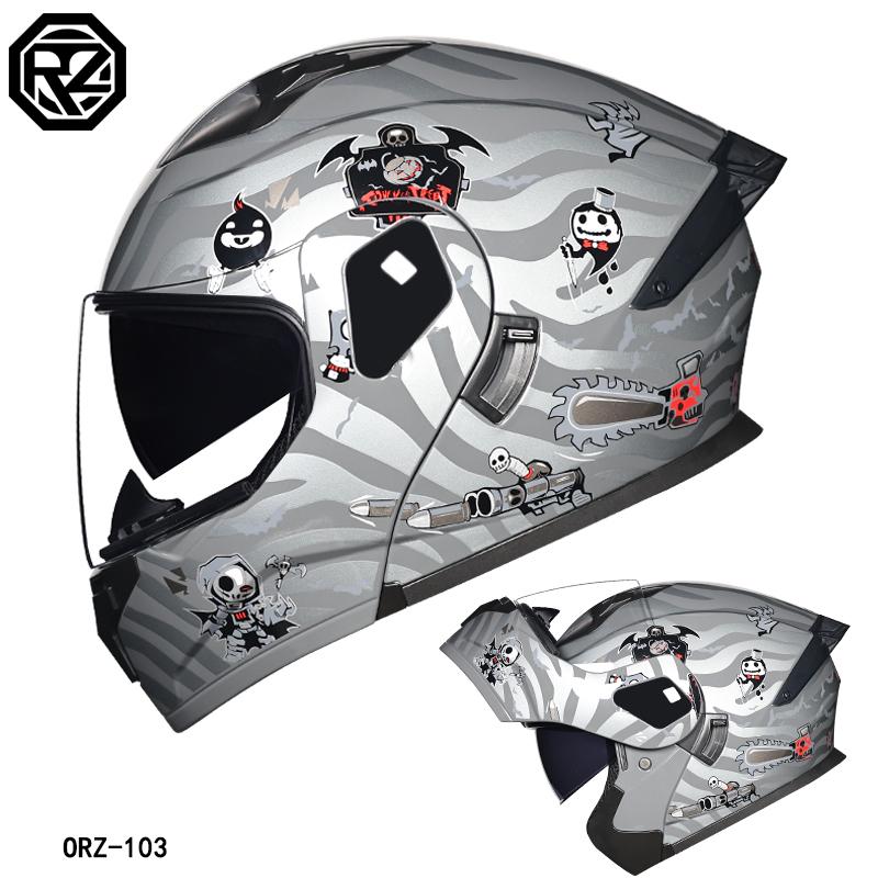 ORZ-103-Motorcycle Helmet with Exposed Face, Men's and Women's Semi Full Helmets, All Season Motorcycle Large Tail Wing