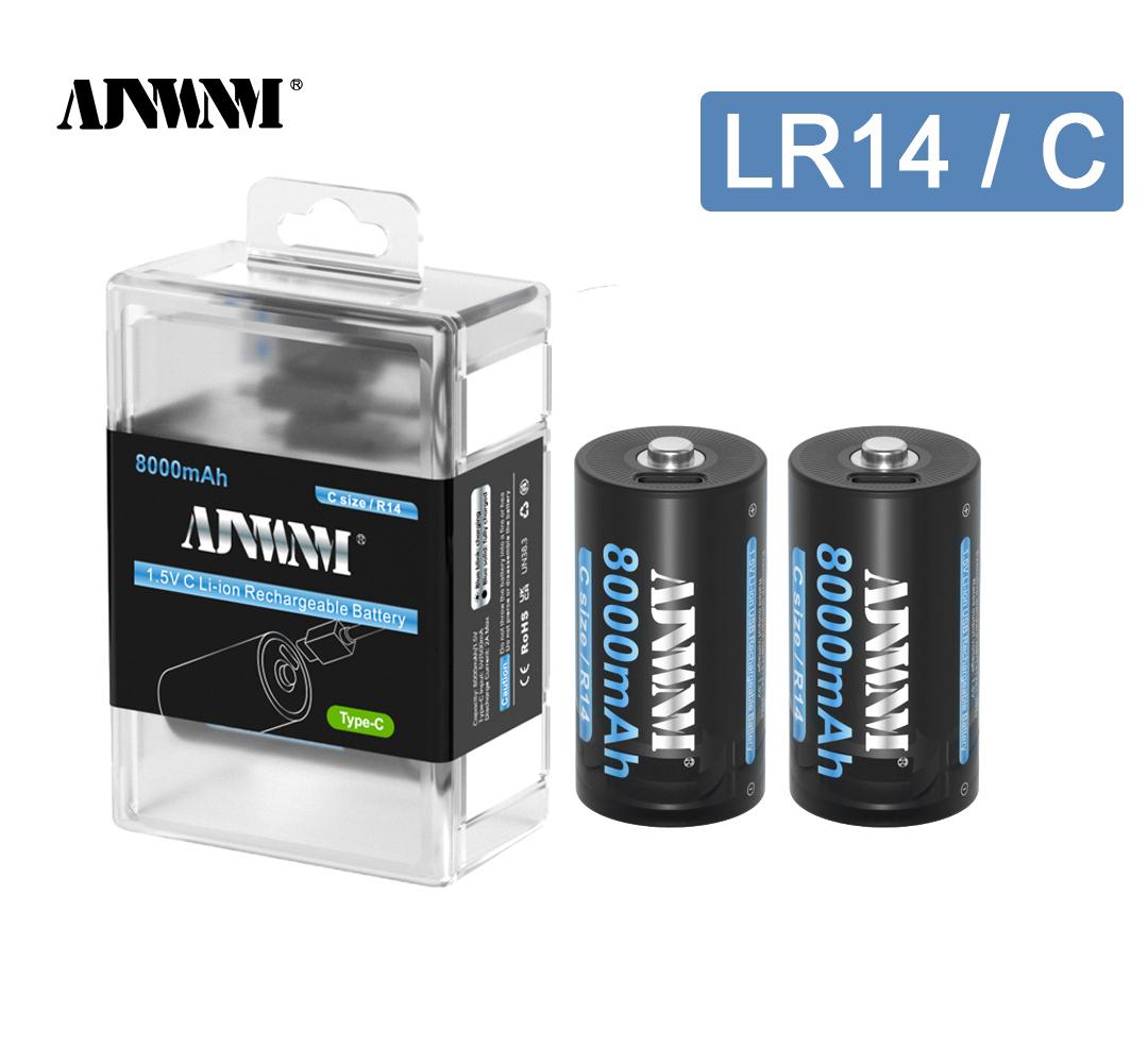 

AJNWNM C Размер LR14 C Cell аккумуляторная батарея R14 8000mAh 1.5v литий-ионные батареи для фонарика газовой плиты + USB Type-C кабель