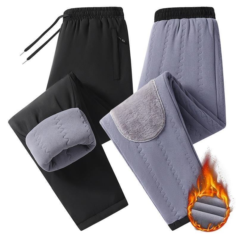 Warm Winter Men's Straight Pants Double-deck Knee Pads Windproof Warm Cotton-Padded Pants Trousers Elastic Thick Thermal Sweatpants