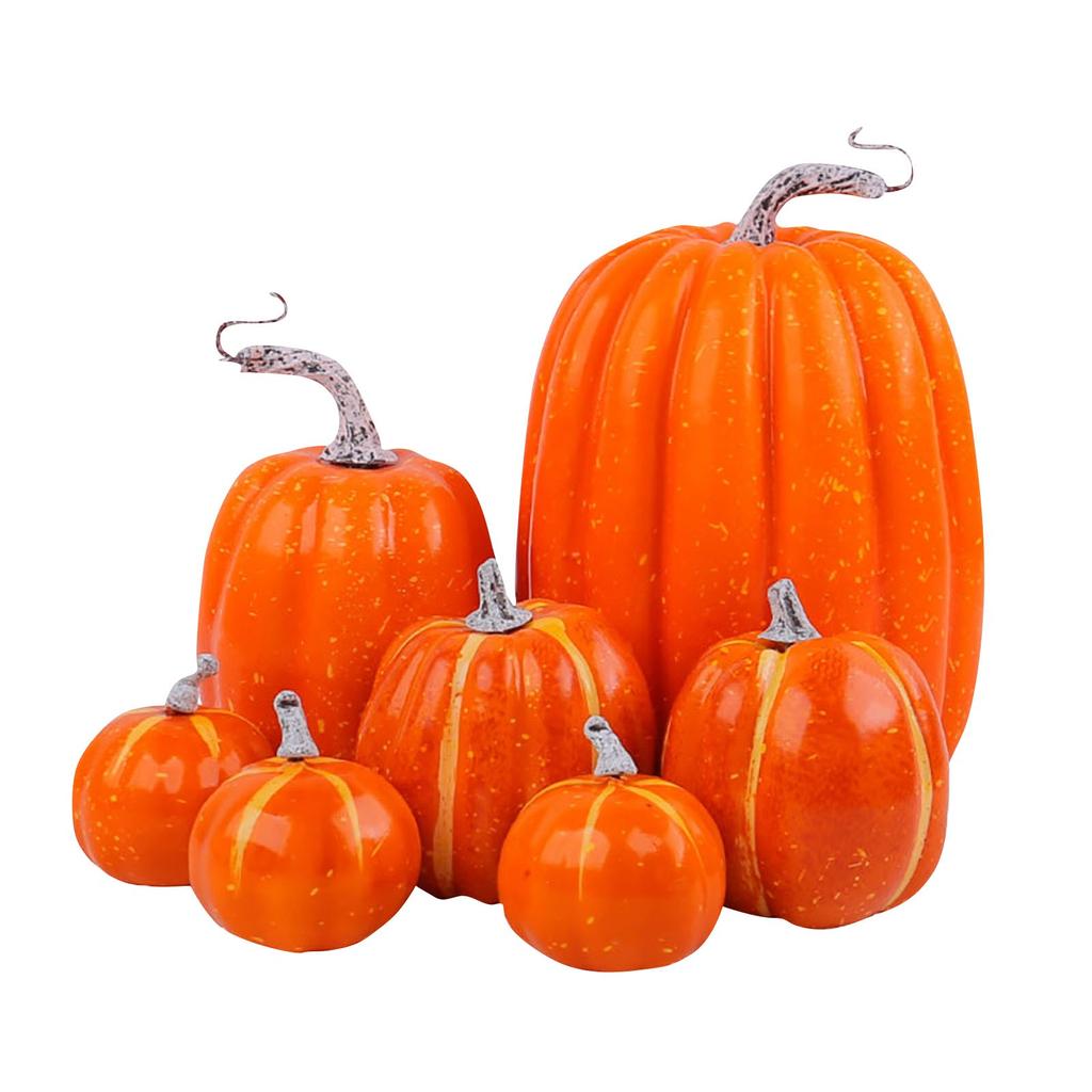 Artificial Assorted Pumpkins Fake Artificial Maple Leaves Halloween 7pcs