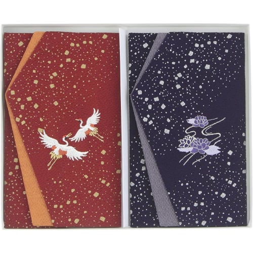 Daiko Sangyo Ester Chirimen Colorful Embroidered Fukusa (Crepe Cloth) with Gold Envelope, Celebration/Condolence Set, Made In Japan, Dark Red/Purple,