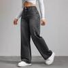 2026 Spring/Summer Women's Plus Size Retro Wide-Leg Denim Pants with Pockets