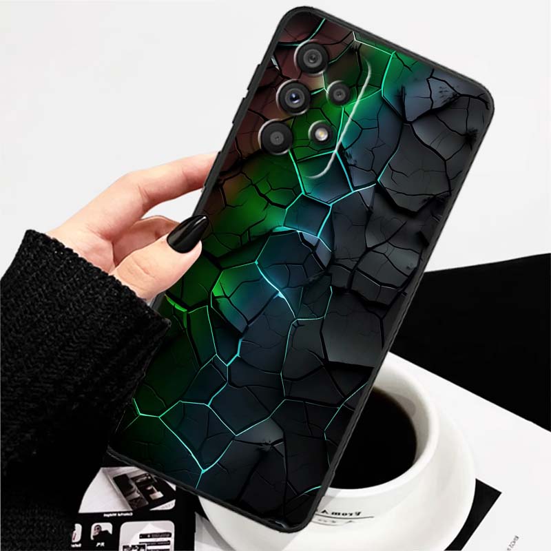 Creative metal style pattern Phone Case For Samsung A73 A72 A71 A55 A54 A53 A52 A51 A13 A22 A16 A15 A12 A14 A26 A07 5G Black