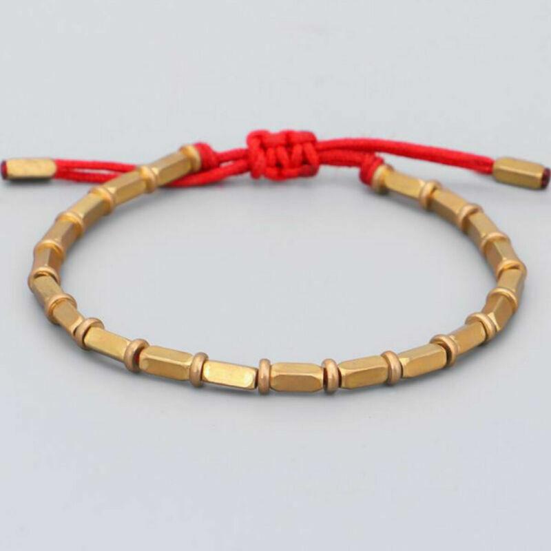 

Тибетские буддийские браслеты ручной работы с длинными медными бусинами из плетеной веревки на удачу красный