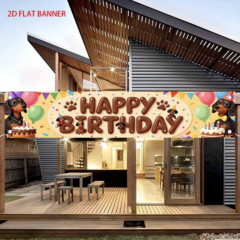 Sausage Dog Birthday Banner, Cute Balloon Cake Pattern, Outdoor Garden Fence Dog-themed Party Decor