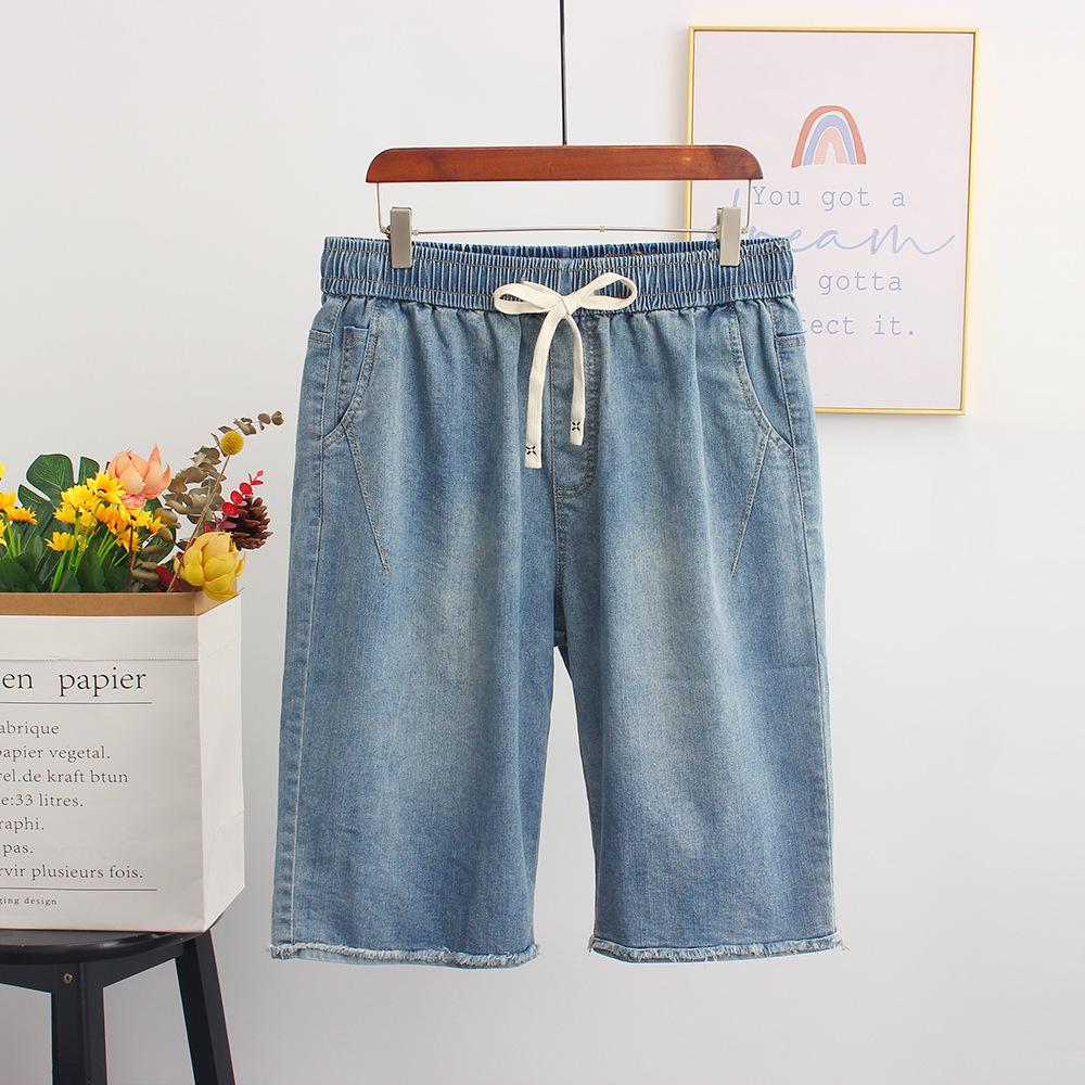 2023 Summer Women s Plus Size Stretch Denim Capris - Elastic Waist, Straight Leg, Lightweight, 300 Jin Capacity 9XL