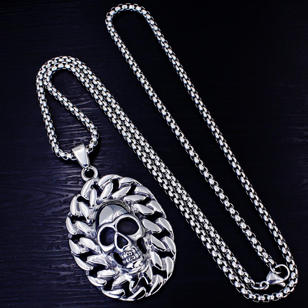 European and American Punk Jewelry Titanium Steel Men's Skull Pendant Necklace