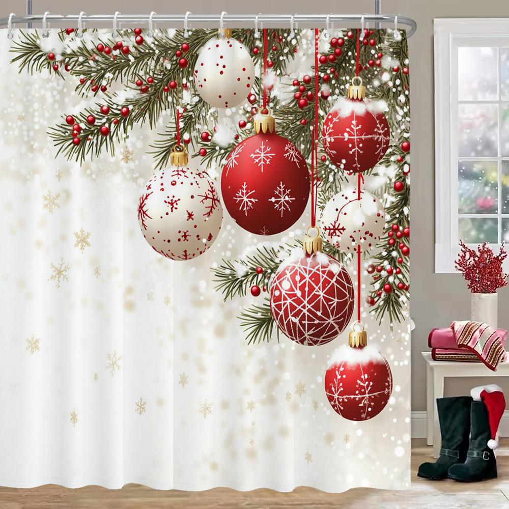 

GAEChristmas Bell Shower Curtain Winter Wonderland Snowman Home Bathroom Decorations Xmas Bathtub Curtain Set with 90x180cm