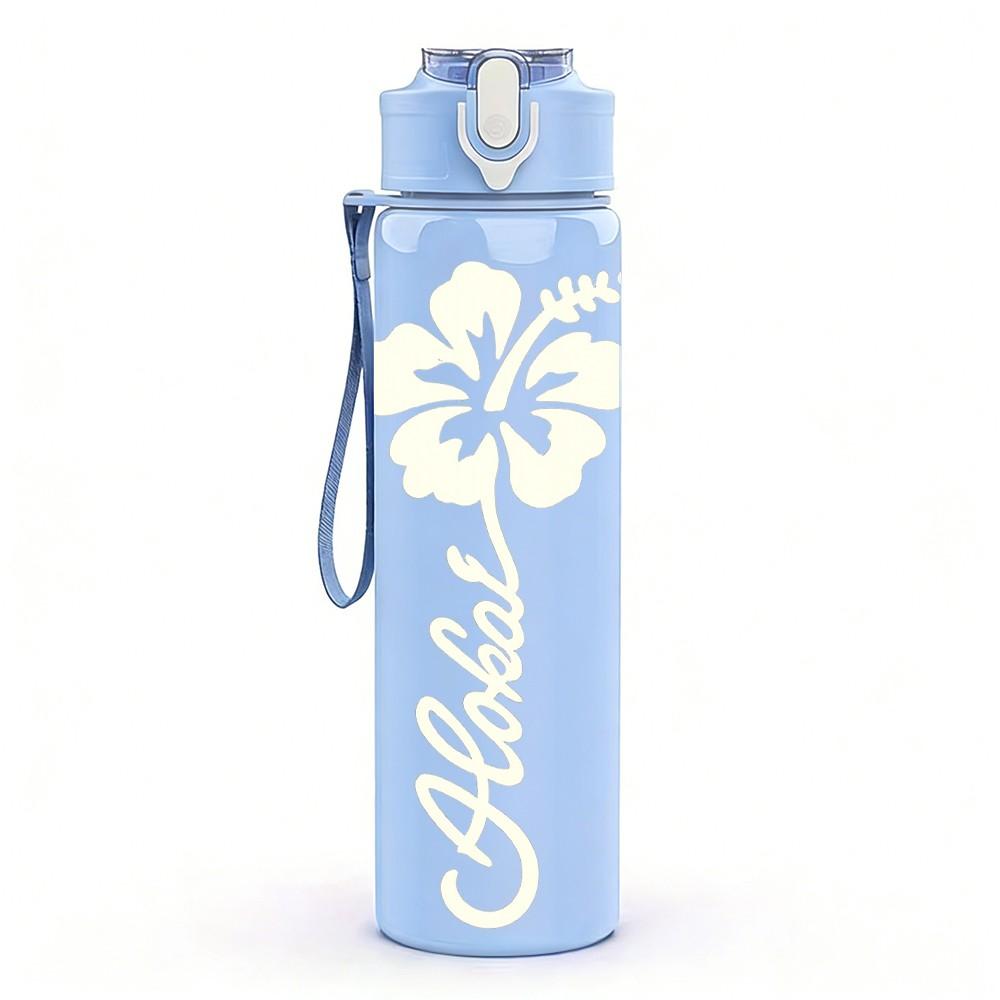 1PC Hibiscus Flower Line Drawing 750ml Color Plastic Sports Water Bottle Leakproof Flip Straw Lid Suitable for Sports Office Home Use