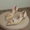 Fashion Metal Decoration Pointed Toe Office Apricot Women's Shoes Ladies Footwear With Medium Heels Stilito Luxury Leather Casual A E L