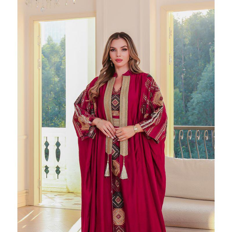 Middle East Dress Embroidery Tassel Cardigan Belt Vest Dress Robe Accessible Luxury Gown Two-piece Set Dress Dress