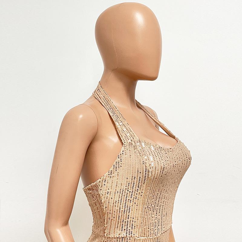 Halter Split Dress Sequins Temperament High Fashion Women