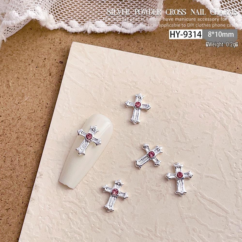 Pink Rhinestone Cross Nail Art Decorations: Multiple Styles of Wearable Metal Nail Accessories