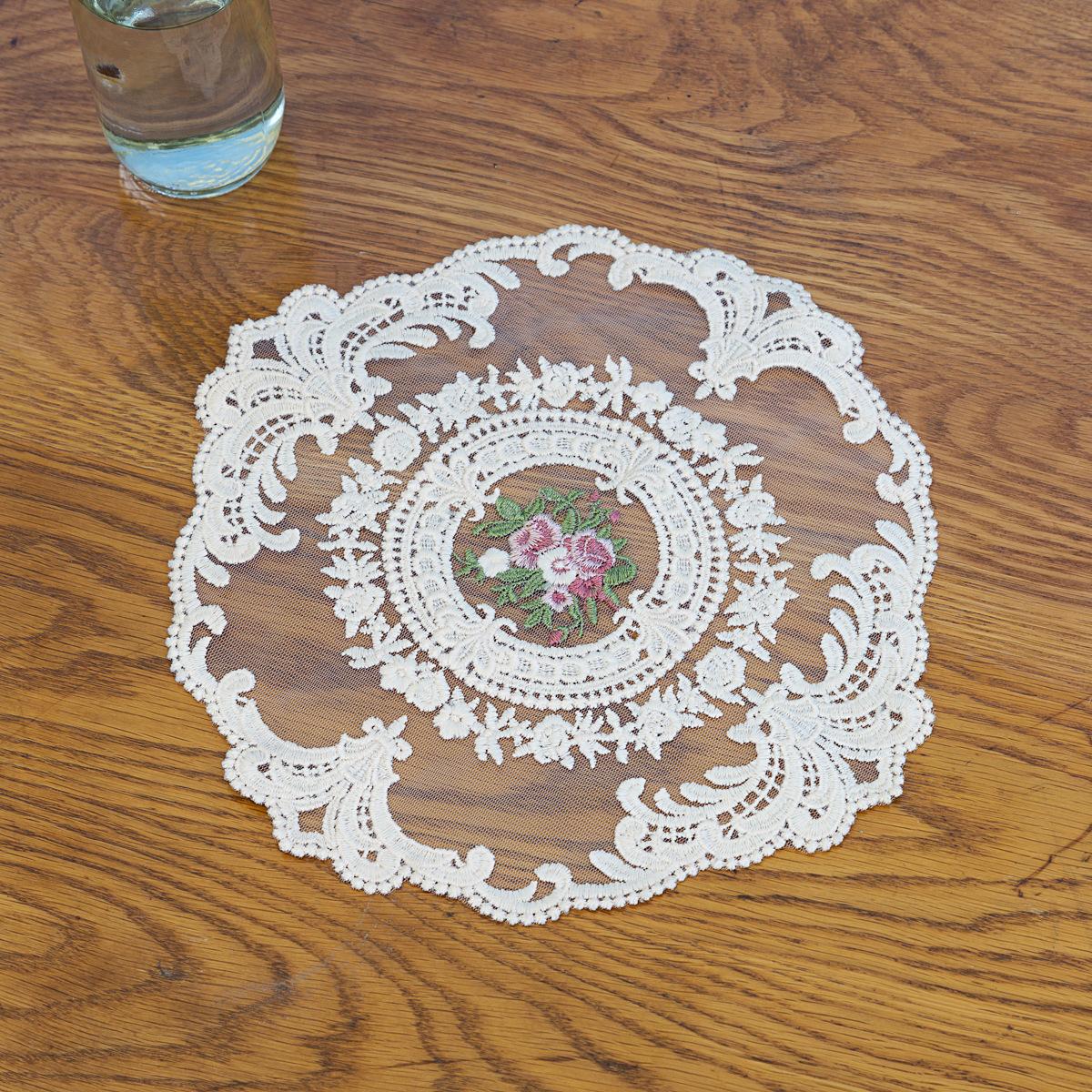 

1pc 28cm/11.02in Lace Dining Table Cover Round Heat Resistant Embroidered Table Cloth Doily White Coffee Coaster Photo Props 1pc хакі