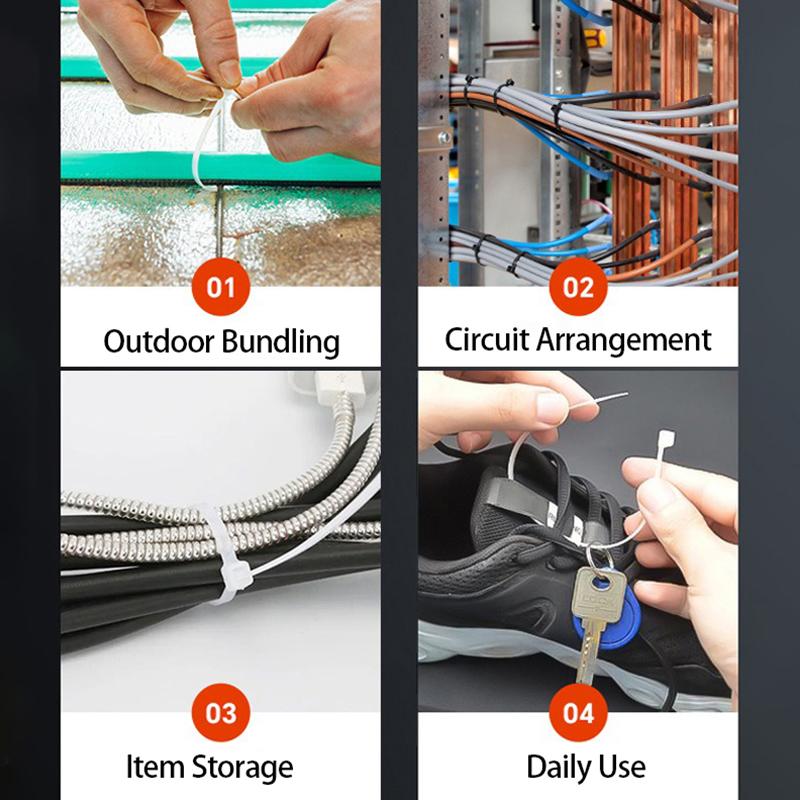 100pcs/bag Self-Locking Cable Ties Black Wire Cable Zip Ties Fasten Cable Organiser High Tensile Strength for Home & Office