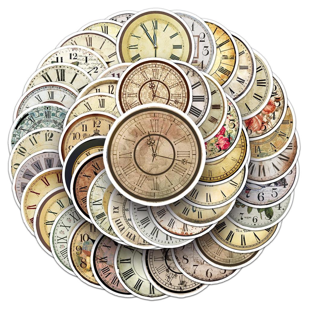 50 Retro Clock Stickers: Creative Graffiti for Journaling, Phone, or Water Bottle Decoration - Waterproof Material