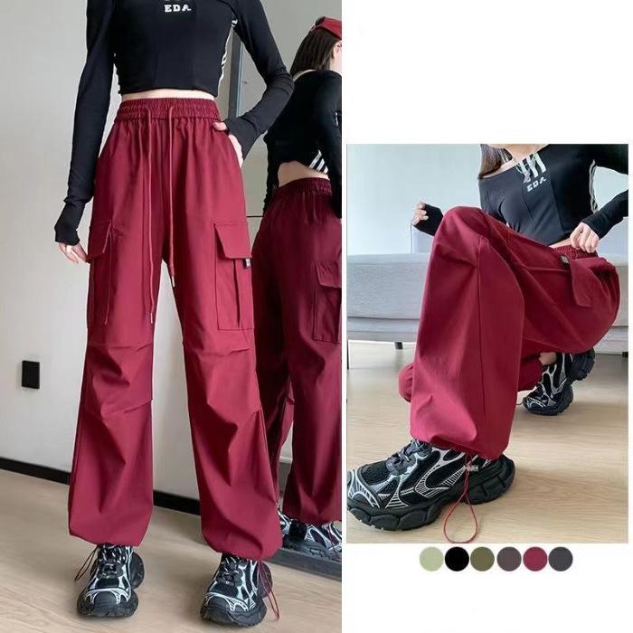 Fashion Women Joggers Pants Casual Chic Straight Cargo Pants Elastic High Waist Streetwear Slim Trousers Summer Thin