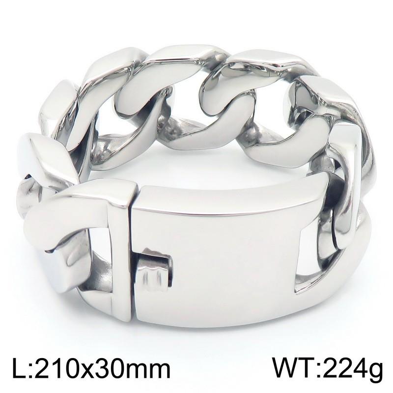 Domineering Flat Cuban Chain Bracelet Men‘s 30MM Chunky Stainless Steel Jewelry Shiny Exaggerated Rectangular Accessory