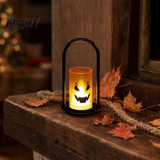 LED Pumpkin Lamp Halloween Ghost Face Candle Light, Battery Powered Lamp, Decorative Light Detachable Handle for Home Party Decor Portable Iron
