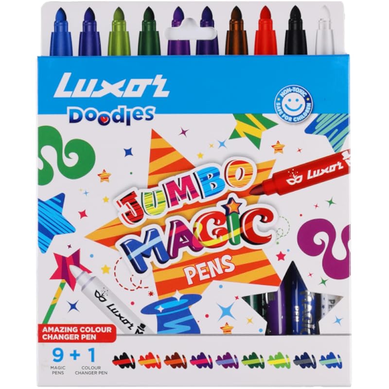 Luxor Doodles Jumbo Magic Pens, 9 Magic Pens + 1 Colour Changer Pen, Vibrant Shades