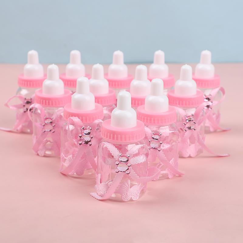 12pcs Baby Bottle Mini Blue Pink White Plastic Candy Boxes Baby Shower Favors Gifts Boys Girls Gender Reveal Party Decorations