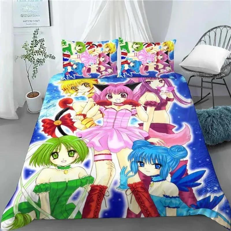 New 3D Anime Kawaii Girls Tokyo.Mew.Mew Bedding Set Printed With Pillowcase Bed Duvet Cover Soft Queen King Size Bedclothes Home