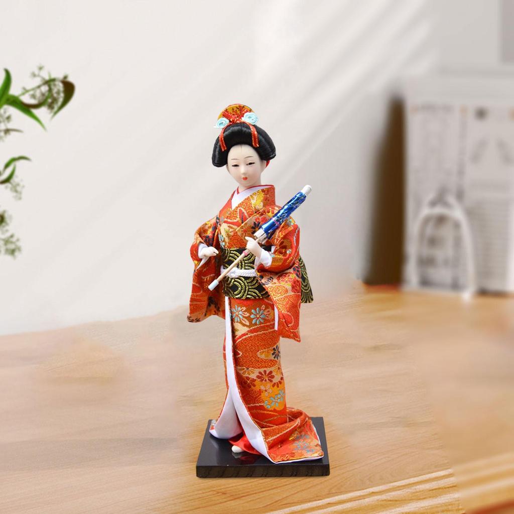 Ethnic Japanese Geisha Dolls Statue Handmade Free Standing Folk for Shelf Desktop Bedrooms Ornament Birthday Gift