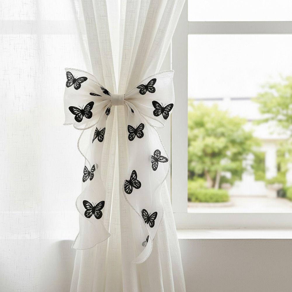 Organza Material Curtain Tieback Pink Tulip Bow Drapery Tieback Living Room Window