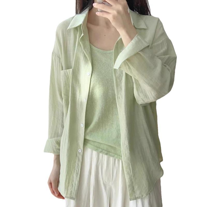 Women's Summer Blue Korean Long-Sleeve Sunshade Shirt - Loose, Casual, Lazy Style Top