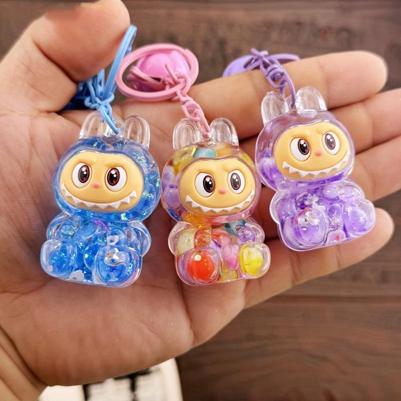 Cartoon Labubu Treibsand Schlüsselanhänger Anhänger Für Frauen Mädchen Niedliche Puppe Schlüsselring Exquisite Rucksack Dekoration Zubehör Geschenke