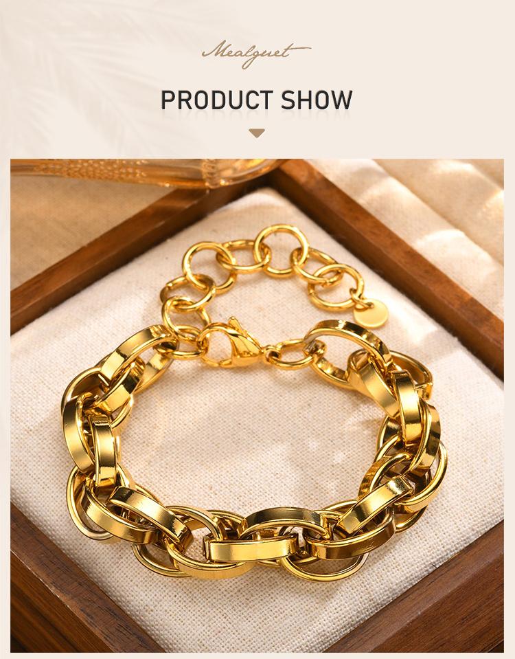 Chunky Chain Bracelet Stainlesss Steel, Bold Link Metal Twist Statement Bracelet for Women,18k Gold Plated Jewelry