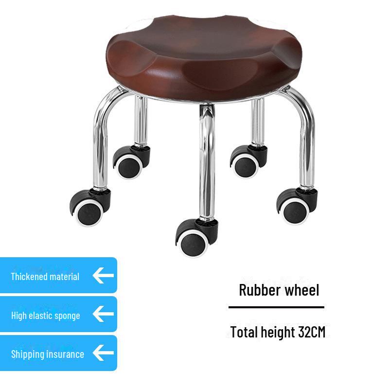 Silent Mobile Beauty Stool with Universal Wheels - Multifunctional, Low-Profile, Round Design for Home or Studio Use.