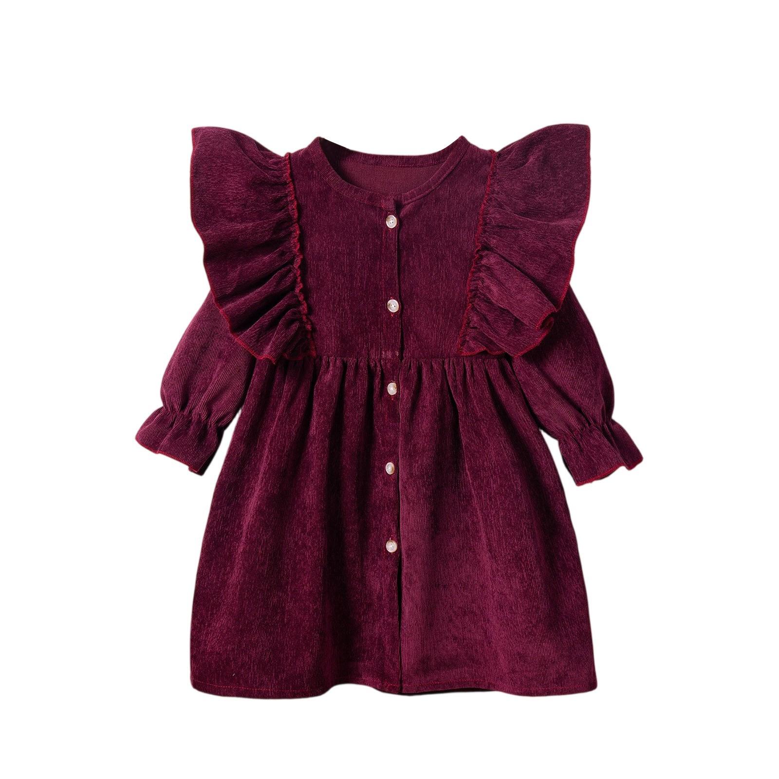 

Girls Dress - Solid Color Long Sleeve Sundress 110 винний