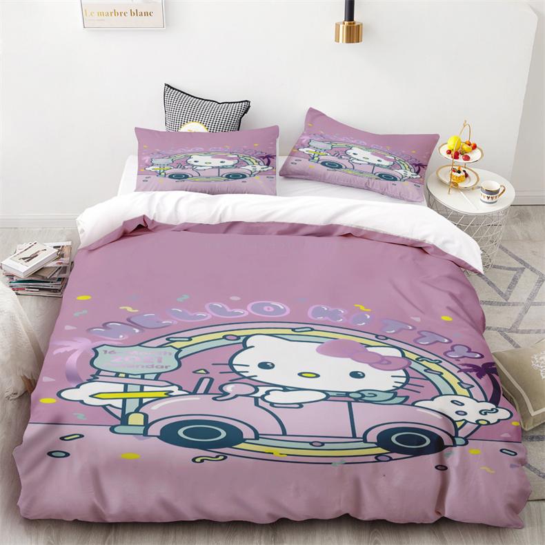 

Hello Kitty Sanrio Постільна білизна Комплекти Покривало на ліжко Покривало на ліжко Підковдра Наволочка Набори з 2-3 предметів Милий Декор для спальні EU Single 135x200cm