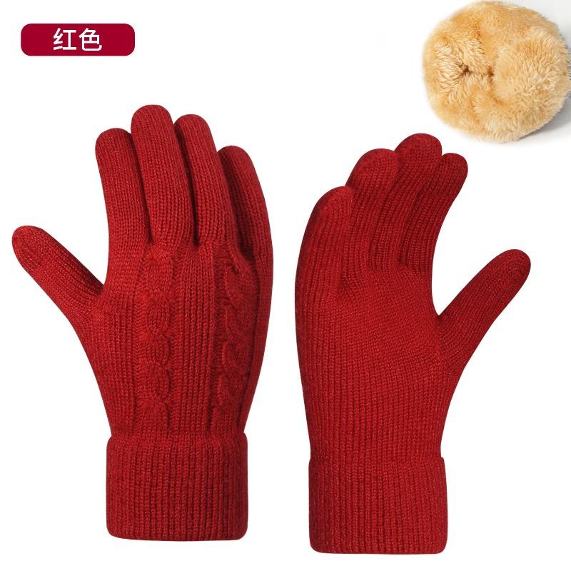 Winter women's double-layer knitted gloves, piled and thickened cold-proof and warm touch-screen gloves