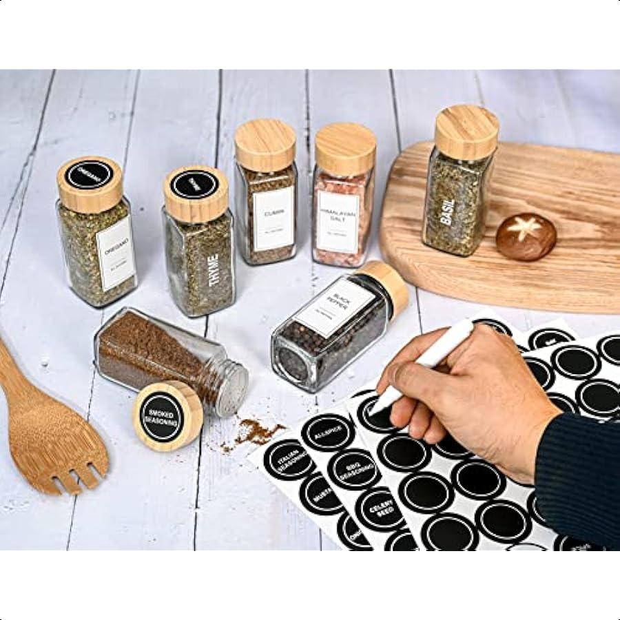 Glass Spice Jars with Label Set Bamboo Lids and Funnel Kitchen Airtight Storage Jars with Lids Spices and Seasonings Sets Organ