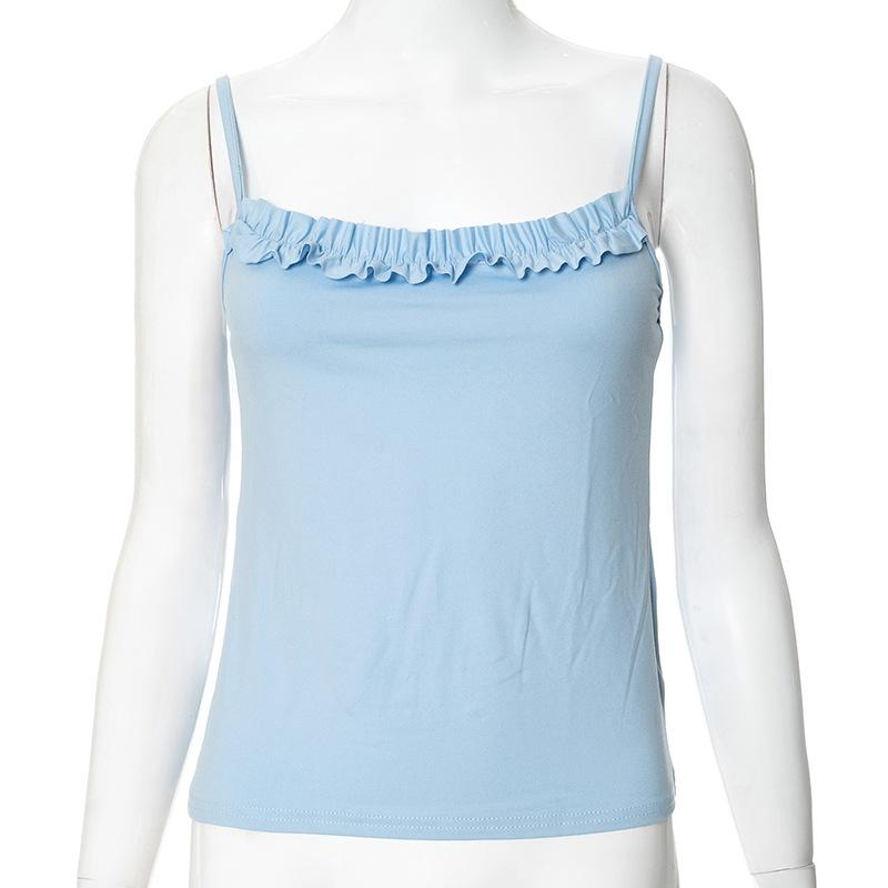 

Женская мода повседневная летняя весна однотонная без рукавов с принтом на подтяжках блузки и рубашки L синий