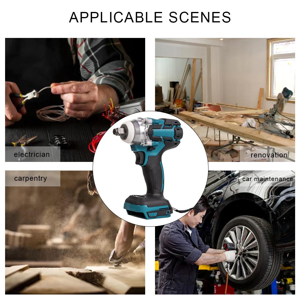 Electric Impact Wrench Rechargeable Cordless Wrench Without Battery Battery Electric Drill 1/2 Socket for Makita 18V-21V Battery