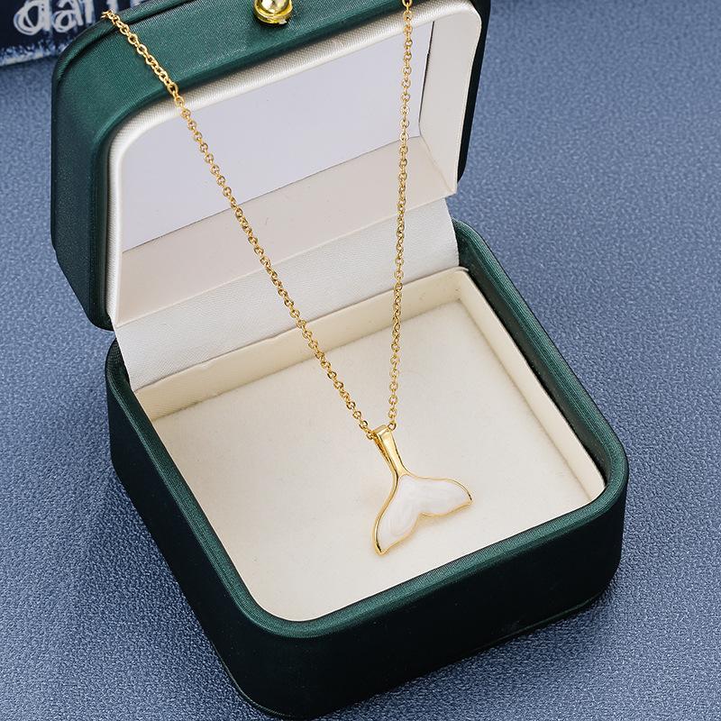Minimalist Gold Drop Oil Mermaid Tail Pendant Titanium Steel Choker Necklace, Niche Versatile Thin Chain for Women
