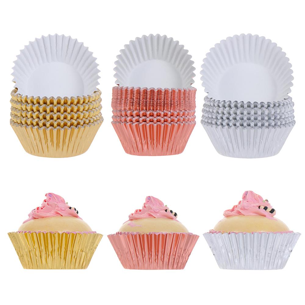 100 Stück Aluminiumfolie Kuchenpapier Cupcake Backförmchen Muffinformen Kuchenförmchen Kuchenblech Formen Küchen Backzubehör