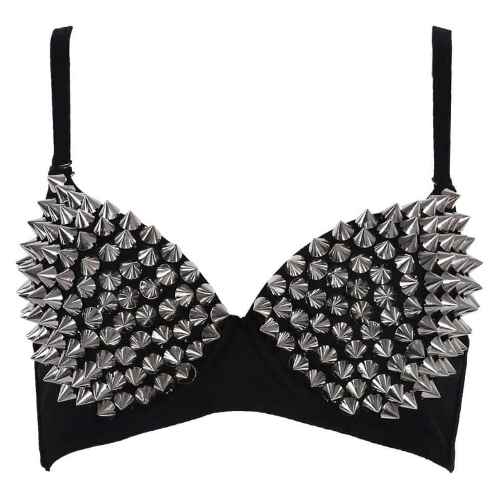 Punk Push Up Bra Deep-V Underwear for Women Fashion Y2k Rivet Bra Girl