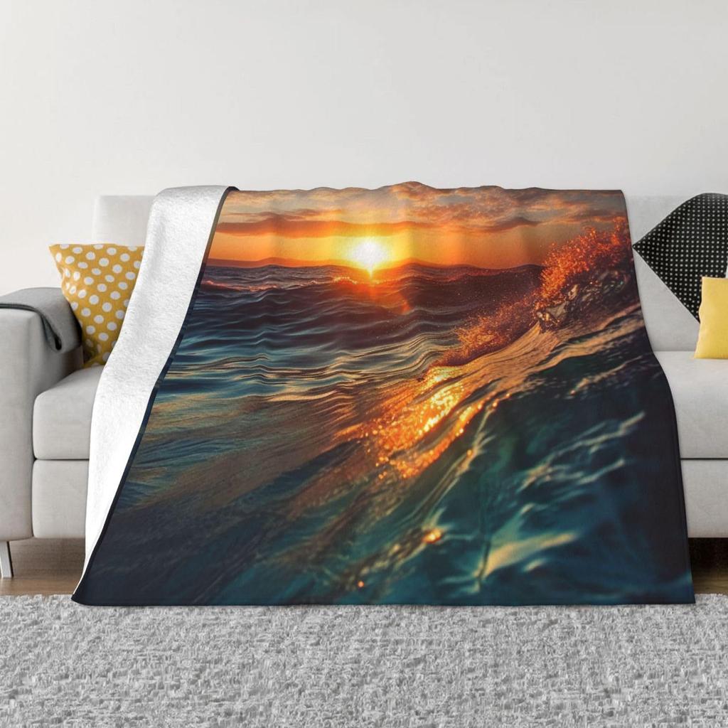 Tropical Ocean Sunrise Printed Blanket for Sofa Bed Travel Camping Living Room Office Conditioning Blanket for All Seasons Gifts