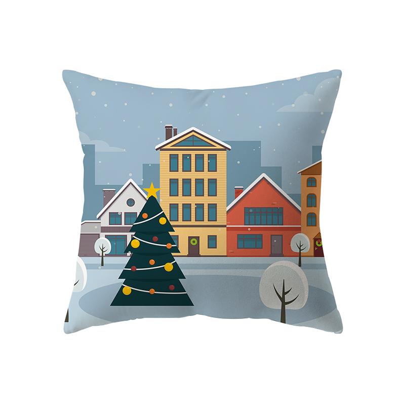Merry Christmas Snowman Print Pattern Cushion Cover Home Living Room Sofa Decoration Square Polyester Pillow Pillow Cover