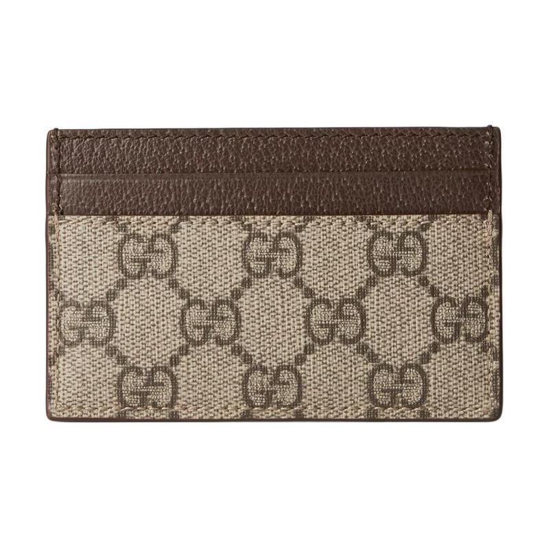 Gucci Ceramic effect finish GG details canvas and leather card holder men's beige and ebony