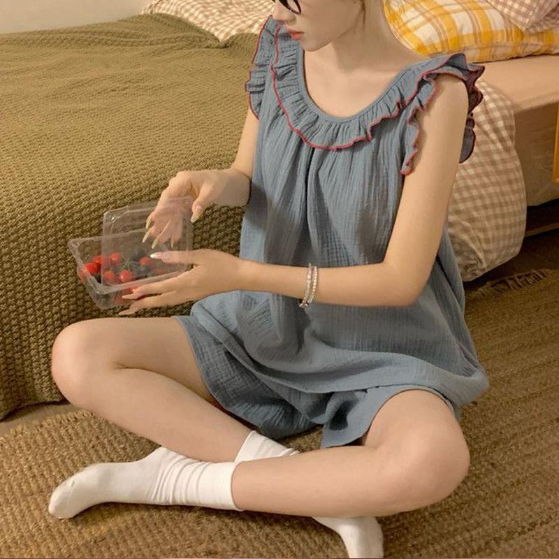Pajama Women's Summer Minimalist Suspender Thin Ruffled Edge Home Suit Two-piece Set