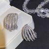 Light Luxury Line Geometric Earrings, Micro-Inlaid Zircon Temperament Jewelry, Engagement Banquet Earrings